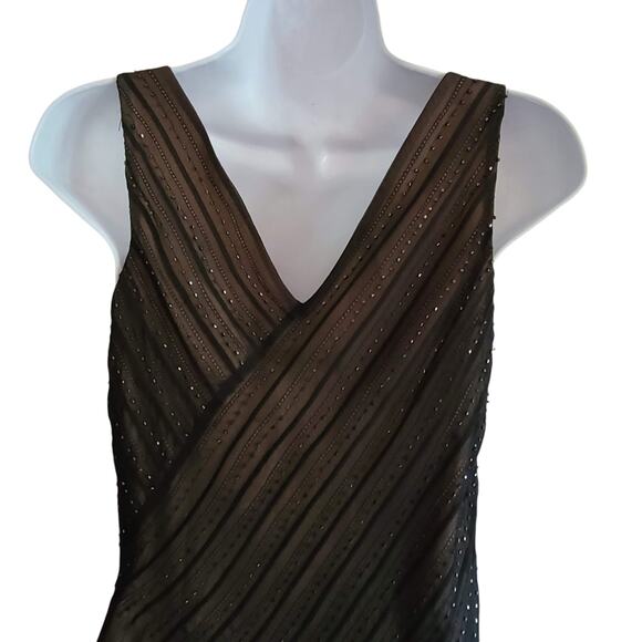 ADRIANNA PAPELL 100% Silk Beaded Midi Dress Asymmetric Hem Retro Style Women's 6 - Picture 4 of 13